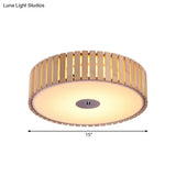 Modern Bamboo Flush Mount Led Ceiling Light 15’/19’ W Beige Drum Shade Fixture For Living Room