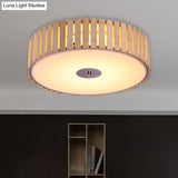 Modern Bamboo Flush Mount Led Ceiling Light 15’/19’ W Beige Drum Shade Fixture For Living Room