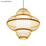 Modern Bamboo Lantern Pendant Light For Restaurants - Single Wood Hanging Ceiling Fixture