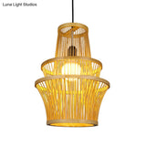 Modern Bamboo Pendant Light - Beige Symmetrical Hanging Lamp