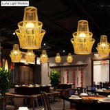 Modern Bamboo Pendant Light - Beige Symmetrical Hanging Lamp