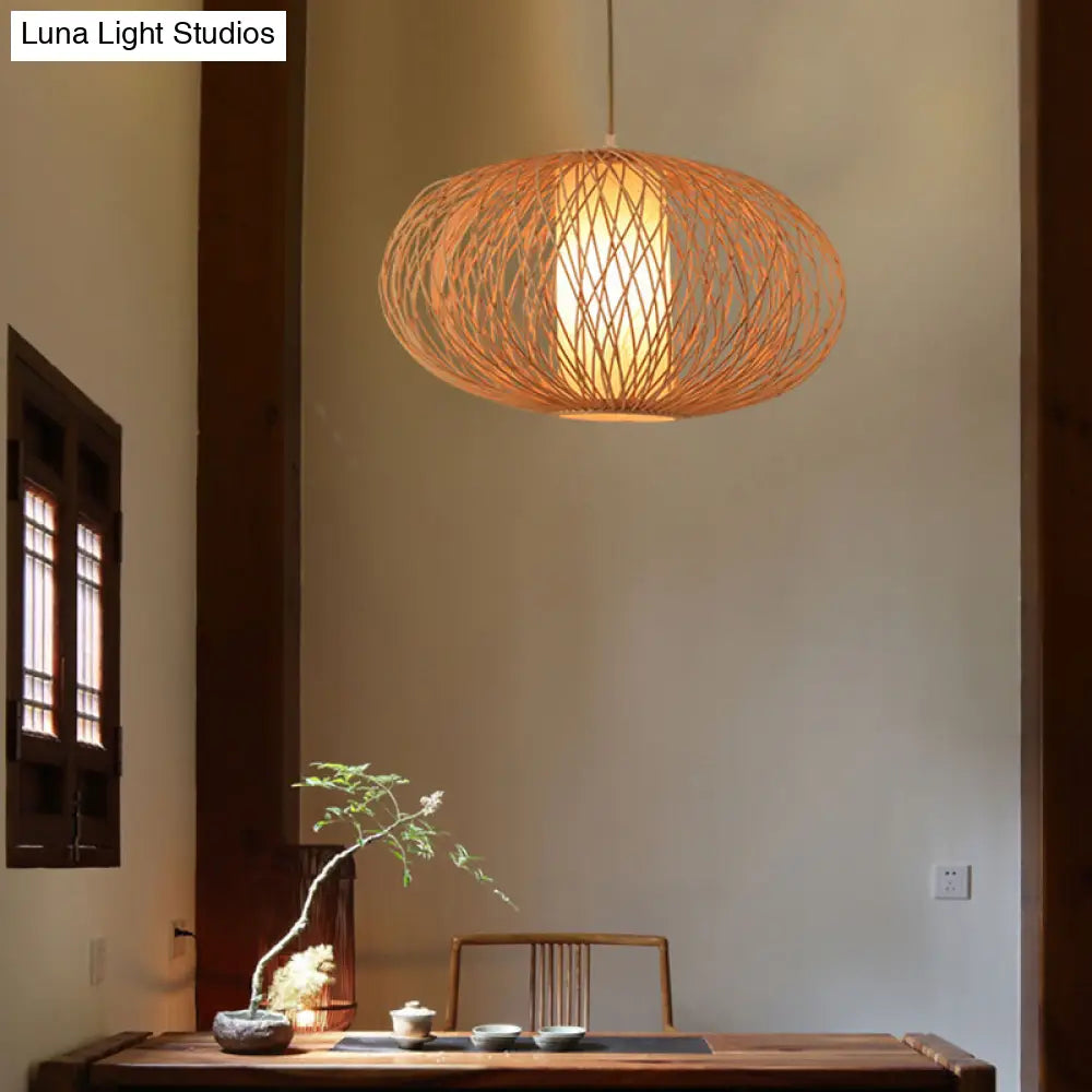 Modern Bamboo Pendant Light Fixture - Cross Woven Design 1 Beige Dining Room Lighting