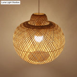 Modern Bamboo Pendant Light Fixture - Handmade Wood Base 1 Bulb