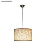 Modern Bamboo Pendant Lighting With Cylindrical Design - Wood Fixture 1 Bulb Hanging Light