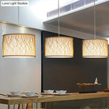 Modern Bamboo Pendant Lighting With Cylindrical Design - Wood Fixture 1 Bulb Hanging Light