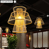 Modern Bamboo Tiered Ceiling Lamp - 1 Light Beige Pendant For Dining Room