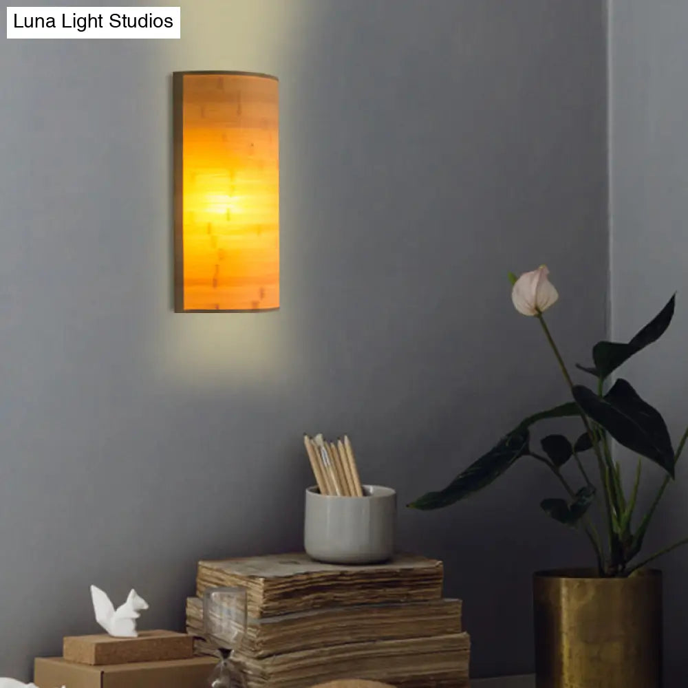 Modern Bamboo Wall Sconce Light Fixture - Wood Semicylinder Design 2-Bulb Lighting For Living Room
