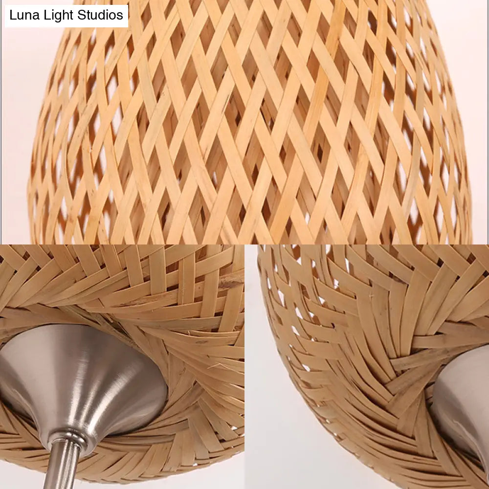 Modern Bamboo Wall Sconce With Wood Fixture And Curved Metal Arm