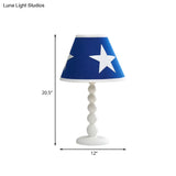 Modern Barrel Night Table Light Wood With Blue Fabric Shade