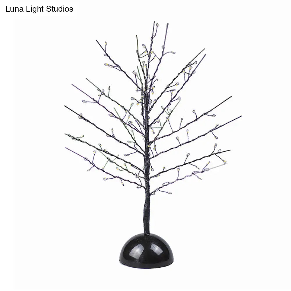 Modern Battery Table Lamp - Tree Shaped Metallic Led Standing Light In Black For Living Room
