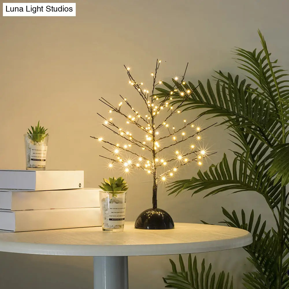 Modern Battery Table Lamp - Tree Shaped Metallic Led Standing Light In Black For Living Room