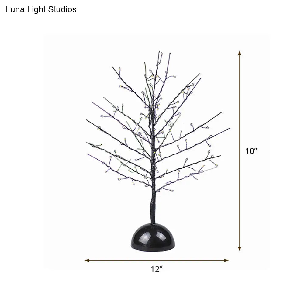 Modern Battery Table Lamp - Tree Shaped Metallic Led Standing Light In Black For Living Room
