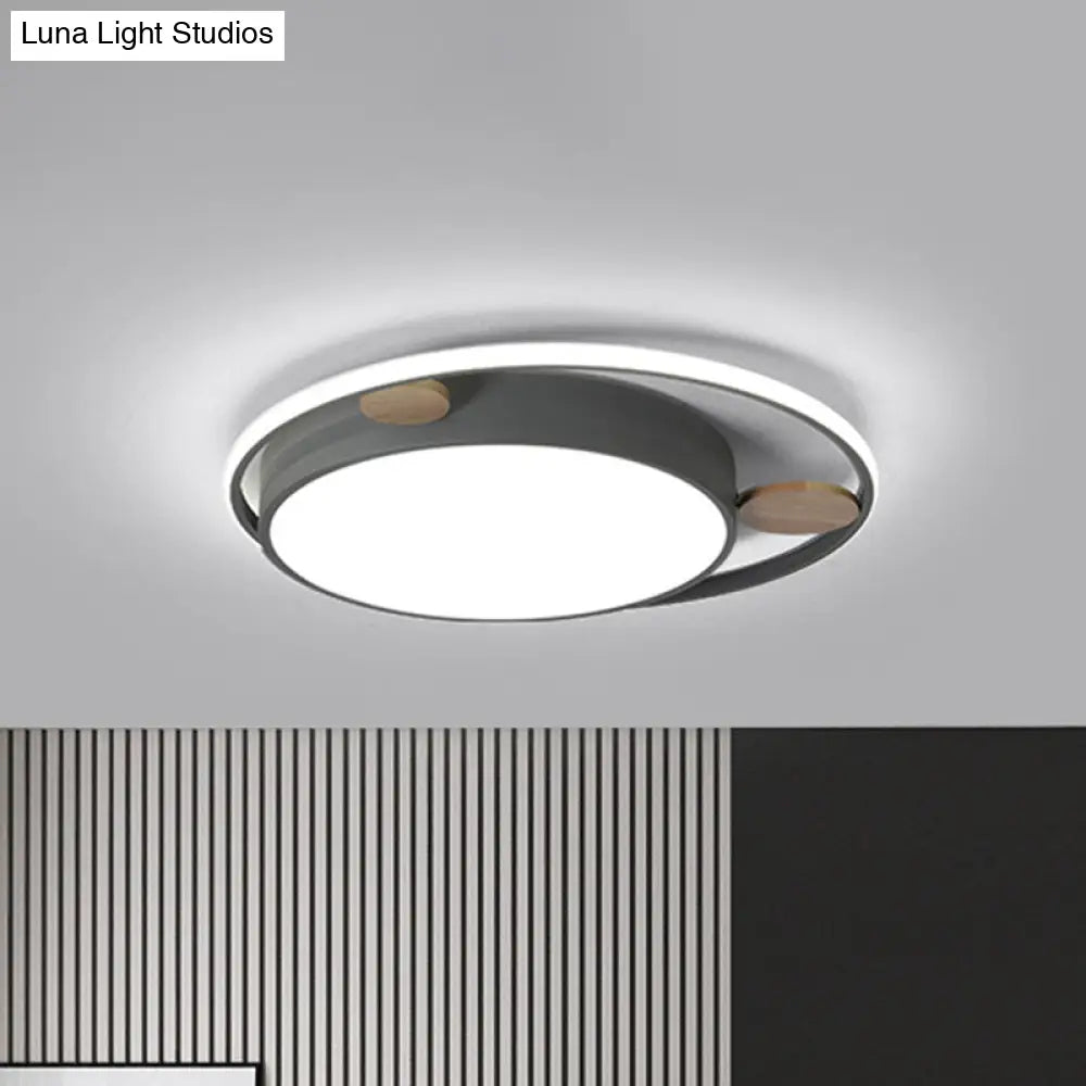 Modern Bear Head Led Flushmount Ceiling Light With Wood Accent - 18’/21.5’ Wide Cartoon Acrylic