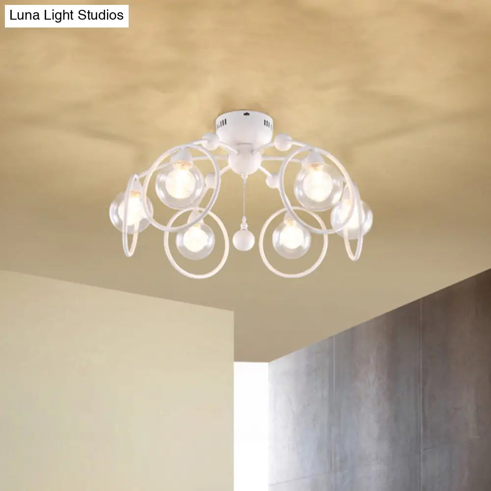 Modern Bedroom Ceiling Light Fixture - 6 - Light Semi Flush Mount With Globe Glass Shade And White