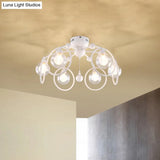 Modern Bedroom Ceiling Light Fixture - 6 - Light Semi Flush Mount With Globe Glass Shade And White