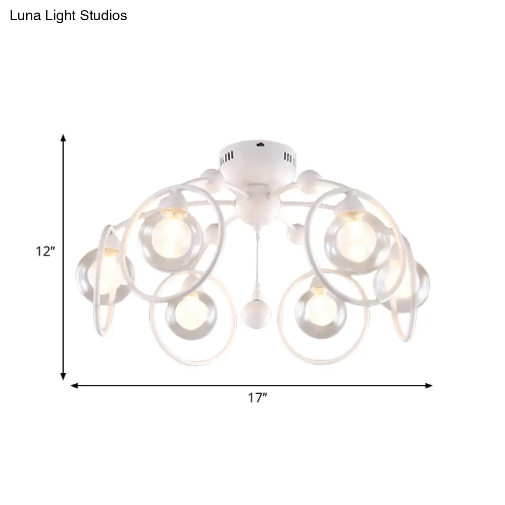 Modern Bedroom Ceiling Light Fixture - 6 - Light Semi Flush Mount With Globe Glass Shade And White