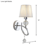 Modern Bedroom Wall Sconce: Cone Shade Fabric 1-Head Light With Clear Crystal Ball Deco - Silver