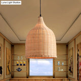 Modern Beige Bamboo Pendant Lamp - 11’/14’/18’ W 1 Light Living Room Ceiling Hanging Fixture
