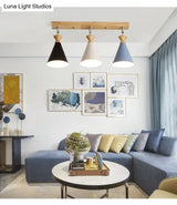 Modern Beige Ceiling Mount Light Fixture For Living Room With Metal Cone Shade
