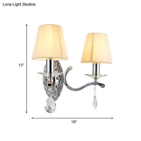 Modern Beige Cone Corner Fabric Wall Sconce With Chrome Curving Arm