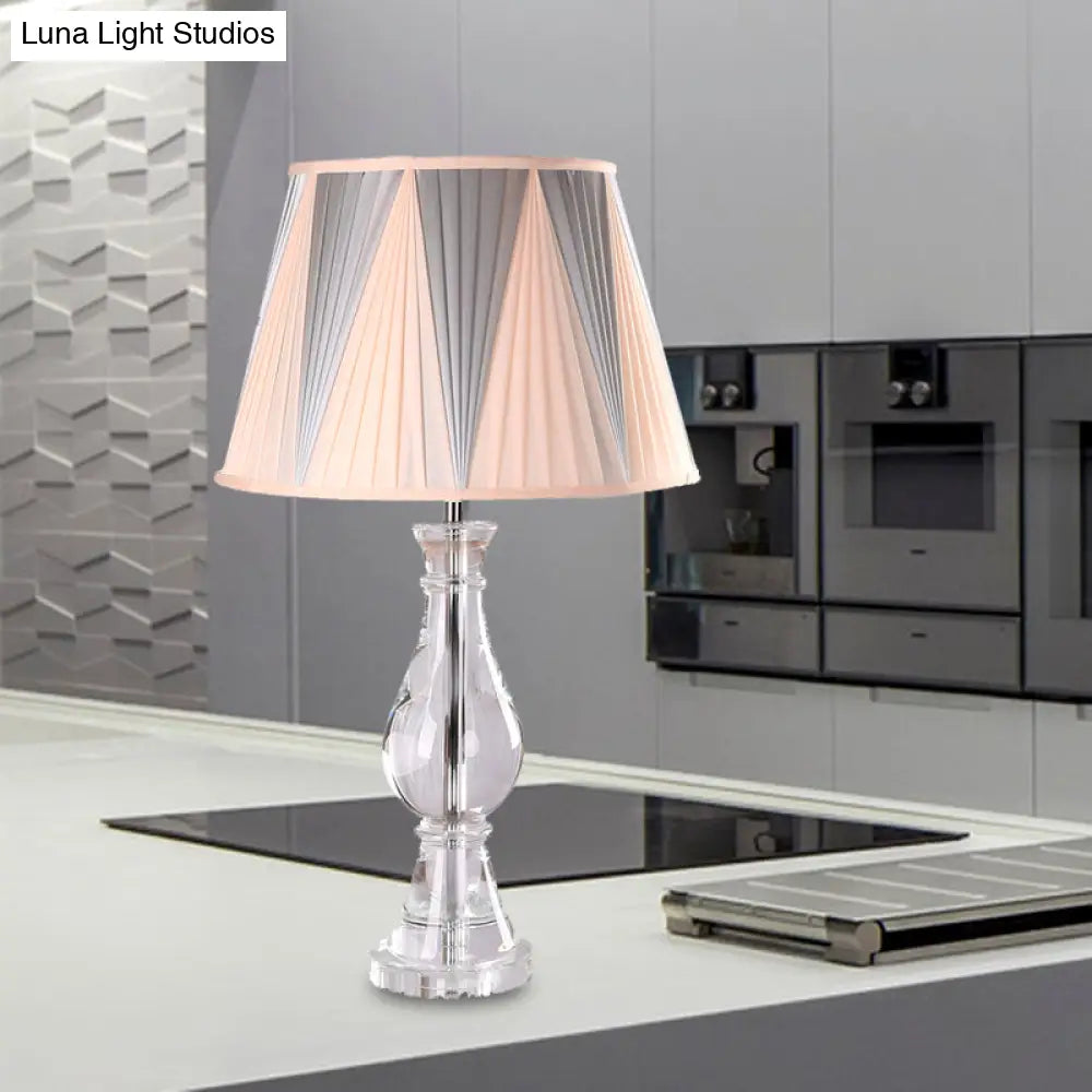 Modern Beige Crystal Vase Task Lamp With Hand-Cut Fabric Shade - 1 Bulb Reading Light