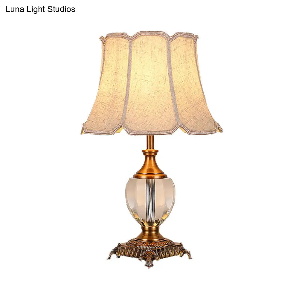 Modern Beige Desk Lamp With Wide Flare Fabric Shade