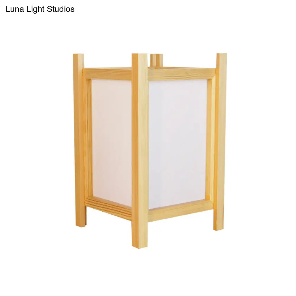 Modern Beige Desk Lamp With Wood Shade - Rectangular Night Table Light