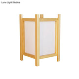 Modern Beige Desk Lamp With Wood Shade - Rectangular Night Table Light