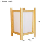 Modern Beige Desk Lamp With Wood Shade - Rectangular Night Table Light