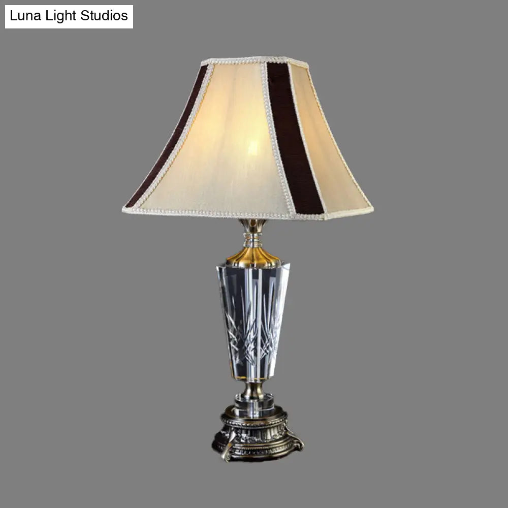 Modern Beige Fabric Bell Table Lamp With Sculpted Bronze Metallic Base