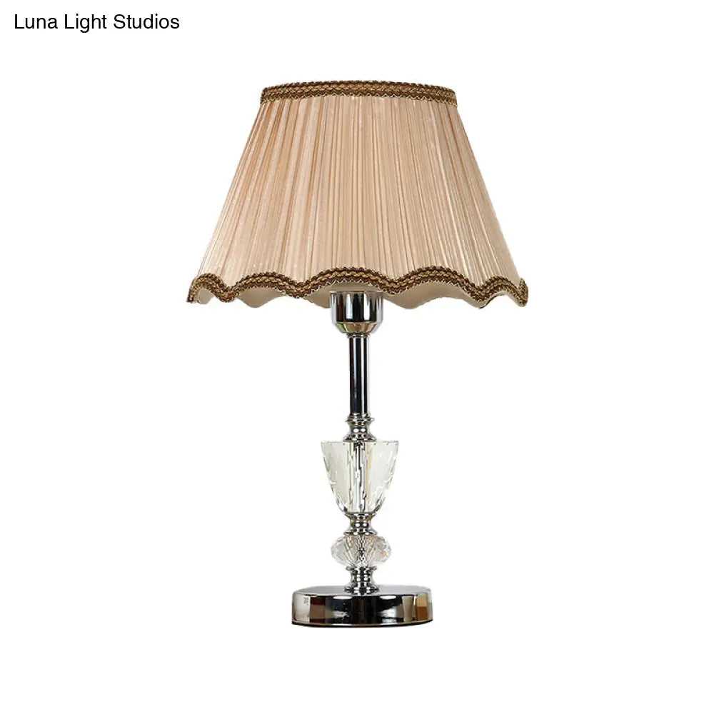 Modern Beige Fabric Cone Shade Reading Lamp With Braided Trim - Task Lighting 1 Bulb
