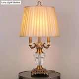 Modern Beige Fabric Pleated Desk Lamp With Bronze Sculpted Metal Base - 1 Bulb