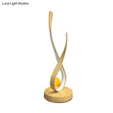 Modern Beige Finish Twisted Desk Lamp With Led Acrylic Nightstand Lighting Wooden Base