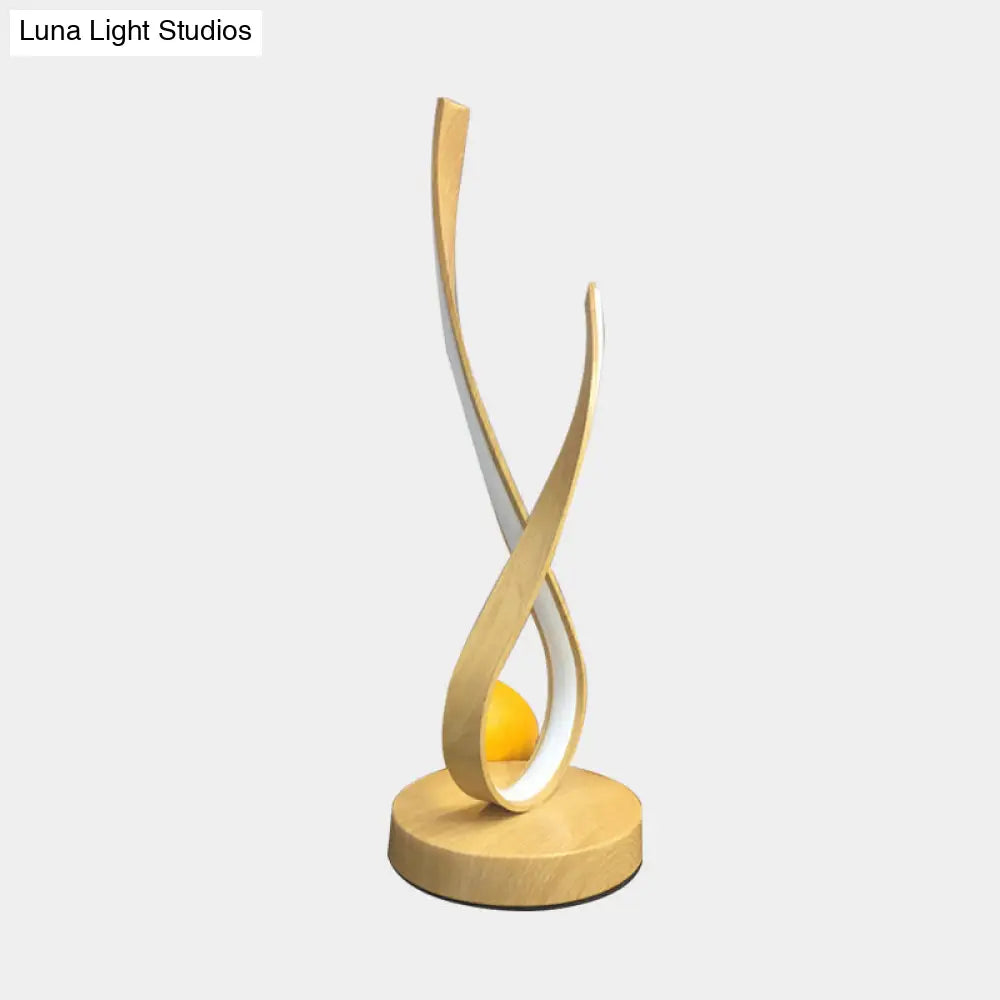 Modern Beige Finish Twisted Desk Lamp With Led Acrylic Nightstand Lighting Wooden Base