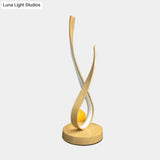 Modern Beige Finish Twisted Desk Lamp With Led Acrylic Nightstand Lighting Wooden Base