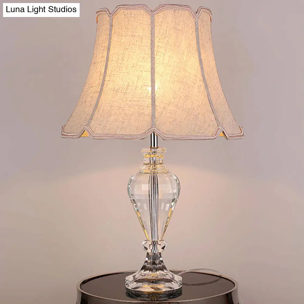 Modern Beige Flare Study Lamp With Crystal Base - 1 Head Reading Light