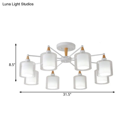 Modern Beige Flush Mount With 8 Clear & White Glass Heads