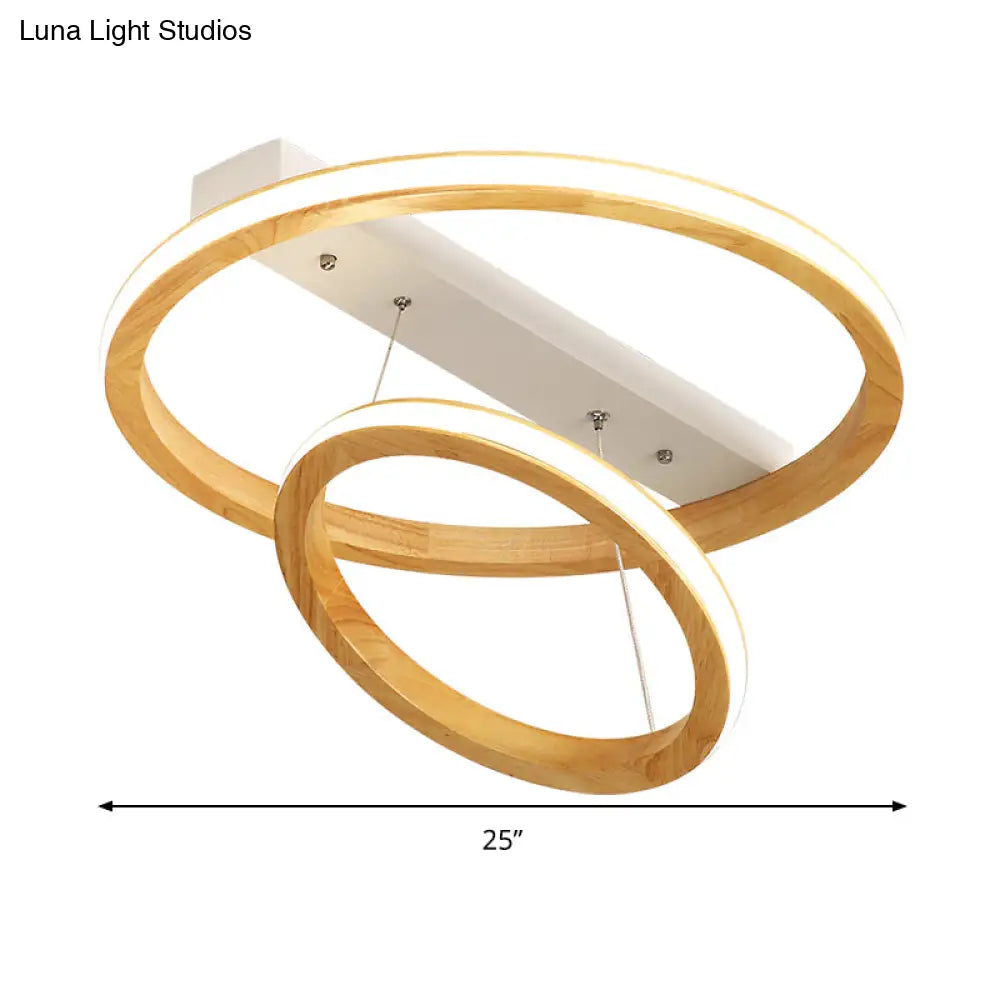 Modern Beige Led Wood Flush Mount Ceiling Light - 17’/21’/25’ Wide Fixture
