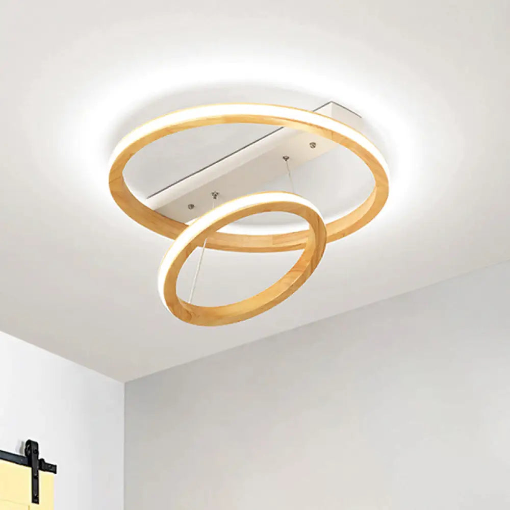 Modern Beige Led Wood Flush Mount Ceiling Light - 17’/21’/25’ Wide Fixture / 17’
