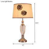 Modern Beige Night Table Lamp With Barrel Fabric Shade - 1 Head Bedroom Desk Light