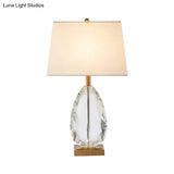 Modern Beige Nightstand Lamp With Trapezoid Fabric Shade - 1 Bulb Bedroom Table Light