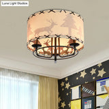 Modern Beige Semi Flush Ceiling Lamp With Drum Fabric Shade - 3-Bulb Kids Room Fixture