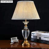 Modern Beige Urn Desk Lamp With Beveled Crystal Table Light And Fabric Shade