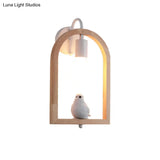 Modern Beige Wooden Arched Shelf Wall Light With Lovely Deco Boutique Sconce Lamp