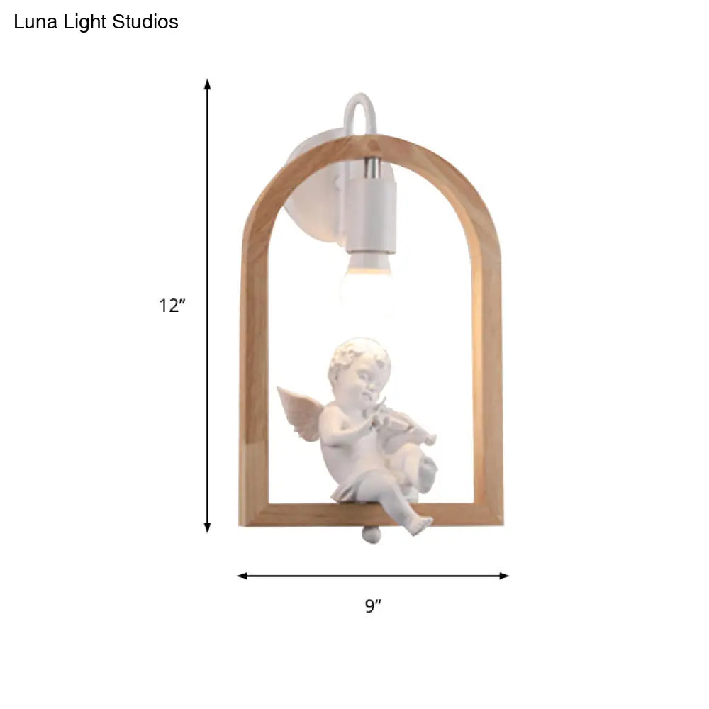 Modern Beige Wooden Arched Shelf Wall Light With Lovely Deco Boutique Sconce Lamp
