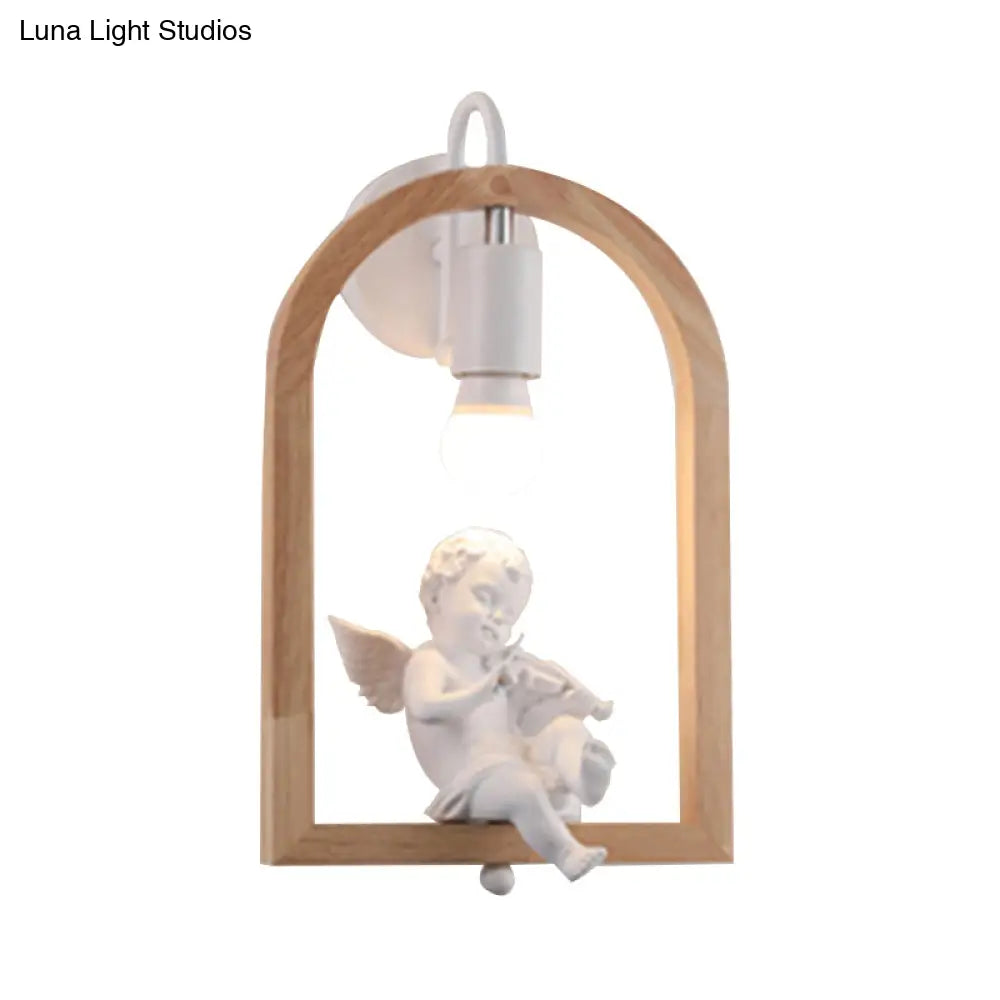 Modern Beige Wooden Arched Shelf Wall Light With Lovely Deco Boutique Sconce Lamp