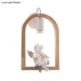 Modern Beige Wooden Arched Shelf Wall Light With Lovely Deco Boutique Sconce Lamp