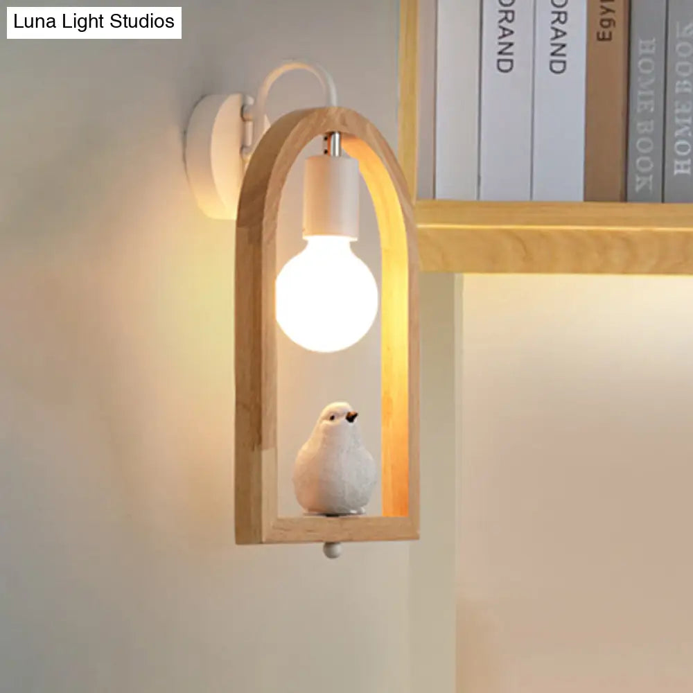 Modern Beige Wooden Arched Shelf Wall Light With Lovely Deco Boutique Sconce Lamp