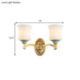 Modern Bell Shade Wall Light Sconce In Gold For Dining Room With Frosted Glass