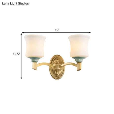 Modern Bell Shade Wall Light Sconce In Gold For Dining Room With Frosted Glass
